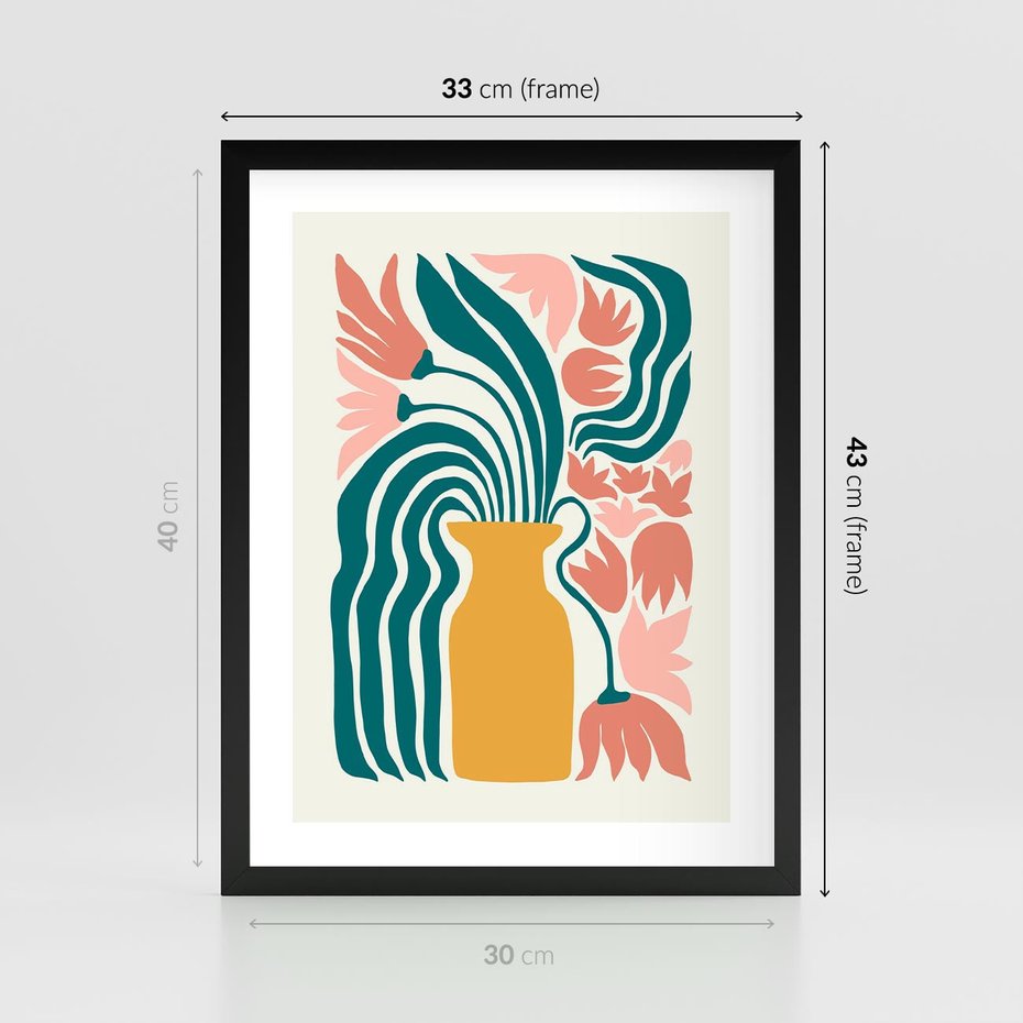 Plakat w ramie 30x40 - Kolorowe Pasmo - abstrakcyjne kwiaty w wazonie, pdastelowe kolory - rama czarna