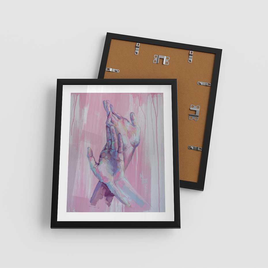 Plakat w ramie 40x50 - Splecione - obraz olejny, pastelowe kolory - rama czarna