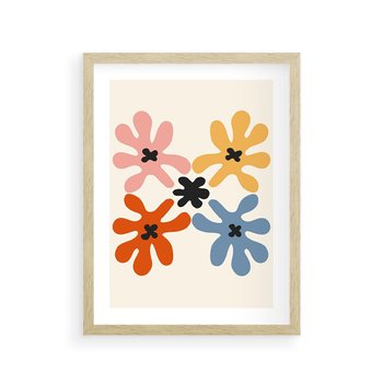 Plakat w ramie 40x50 - Taniec Akwareli - abstrakcyjne wielokolorowe kwiaty, minimalizm - rama drewno