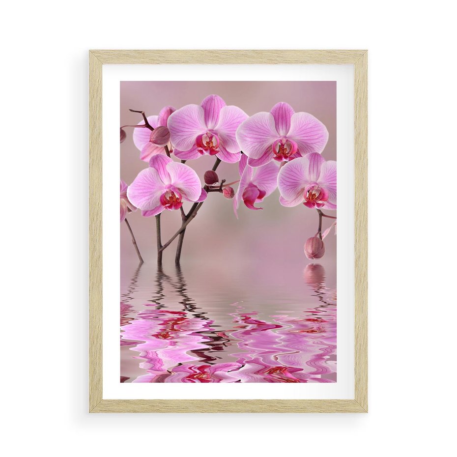 Plakat w ramie 50x70 - Relaksacyjne spa w otoczeniu storczyka - spa, storczyk - rama drewno