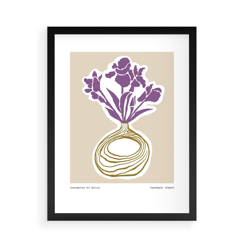 Plakat w ramie 50x70 - Migocące Anomalie - abstrakcyjne liście, kwiaty tropikalne w wazonie - rama czarna