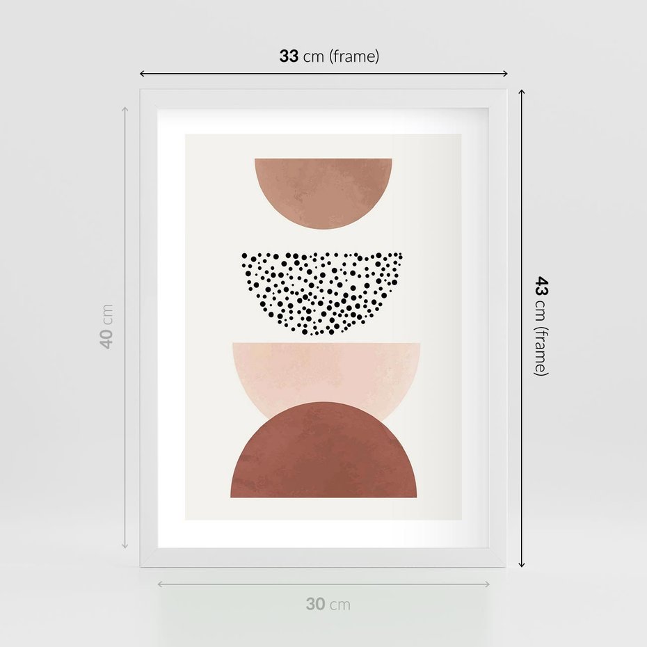 Plakat w ramie 30x40 - Geometryczna Harmonia w Brązach i Beżach - geometryczne kształty, brązy i beże - rama biała