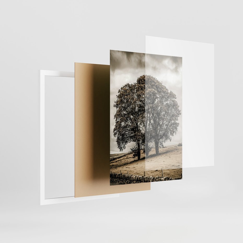 Zestaw obrazy w ramie 40x50 galeria - Górski, krajobraz, sepia - rama biała