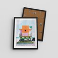 Plakat w ramie 30x40 - Plaża Miami w Słoneczny Dzień - domek ratownika, kolorowy - rama czarna