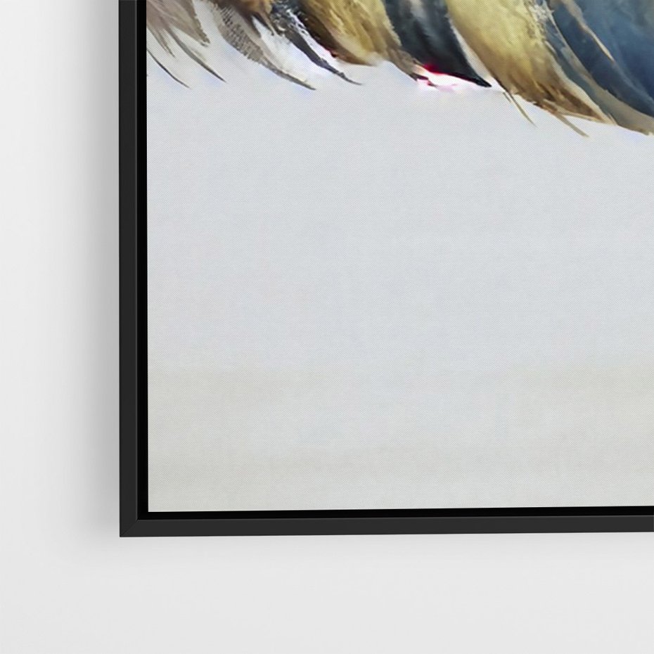 Obraz w ramie 70x100 - Granatowo-Złote Pióra - sztuka, granatowe i złote pióra - rama czarna