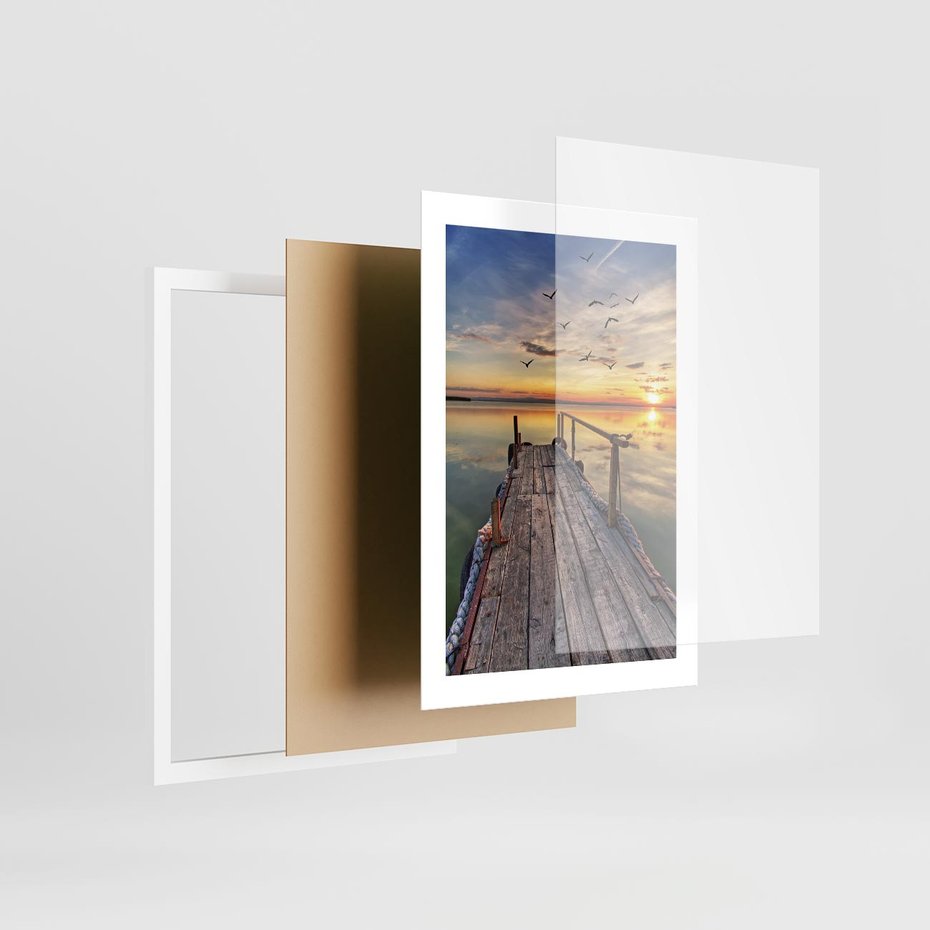 Plakat w ramie 30x40 - Spokojny pomost nad jeziorem - pomost, jezioro - rama biała