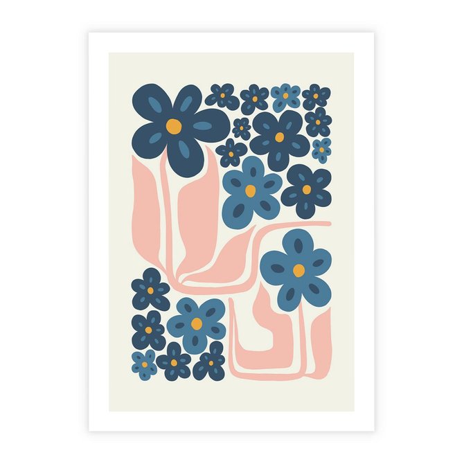 Plakat bez ramy 21x30 - Niebieskie Refleksje - niebieskie kwiaty, niezapominajki