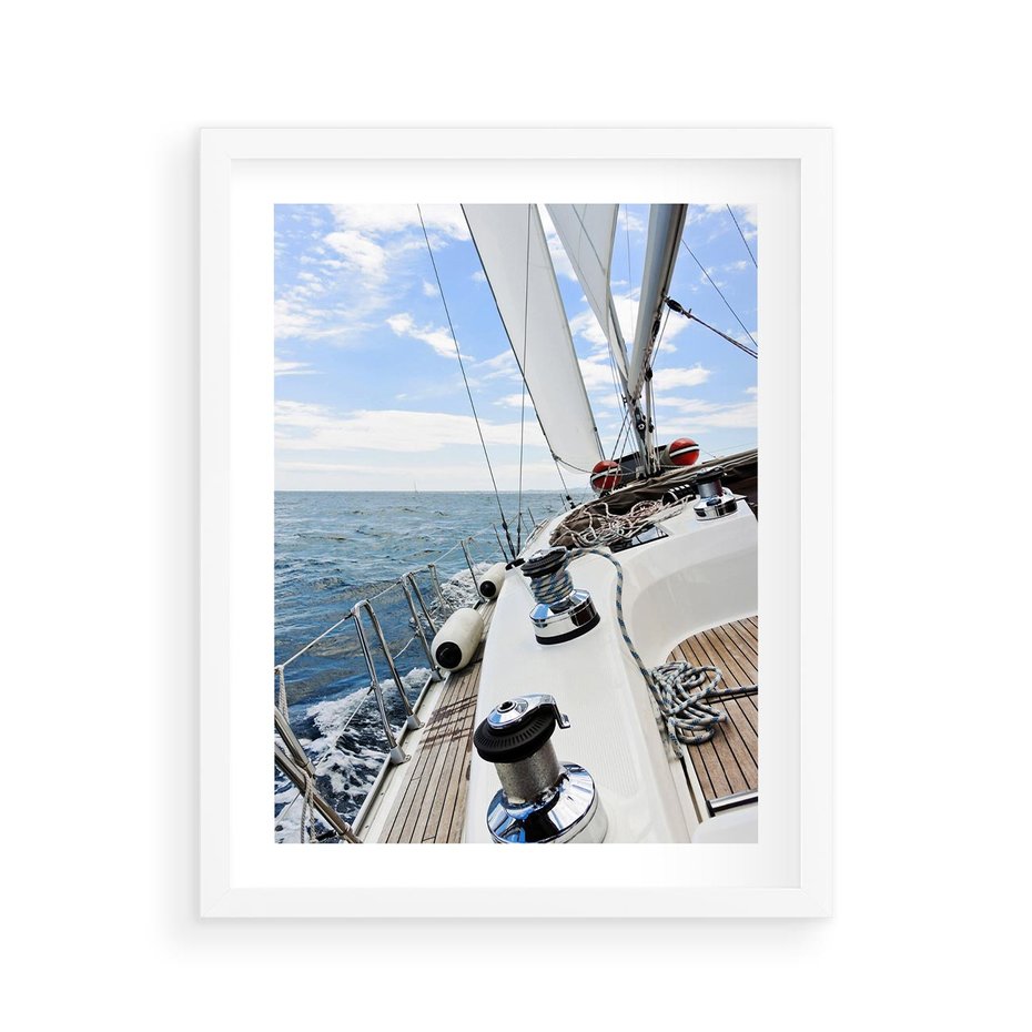 Plakat w ramie 40x50 - Moc żaglowca na pełnym morzu - żaglowiec, jacht - rama biała