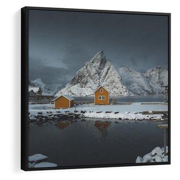 Obraz w ramie 50x50 - Minimalizm i Urok Natury - skandynawskie, domki - rama czarna