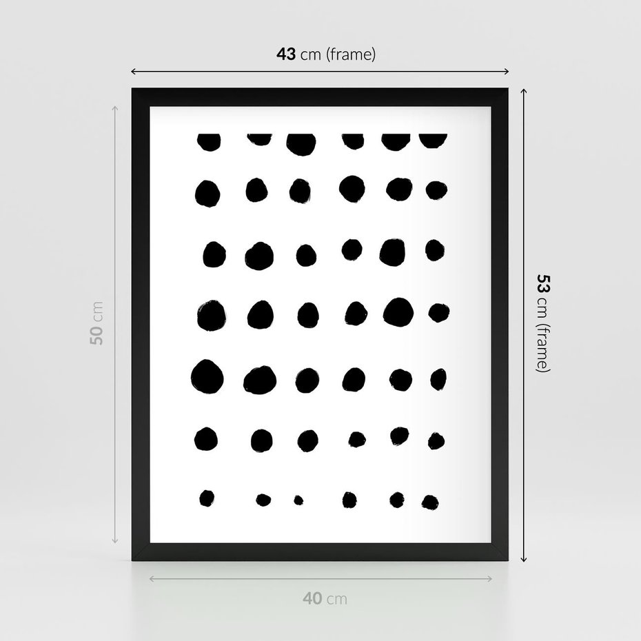 Plakat w ramie 40x50 - Migocące Anomalie - abstrakcyjna kompozycja z czarnych kropek, minimalistyczny czarno bialy plakat - rama czarna