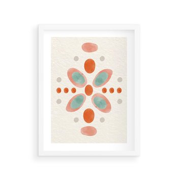 Plakat w ramie 40x50 - Symfonia Natury - abstrakcyjne plamy w odcieniach pomarańczowym, kropki plamki - rama biała