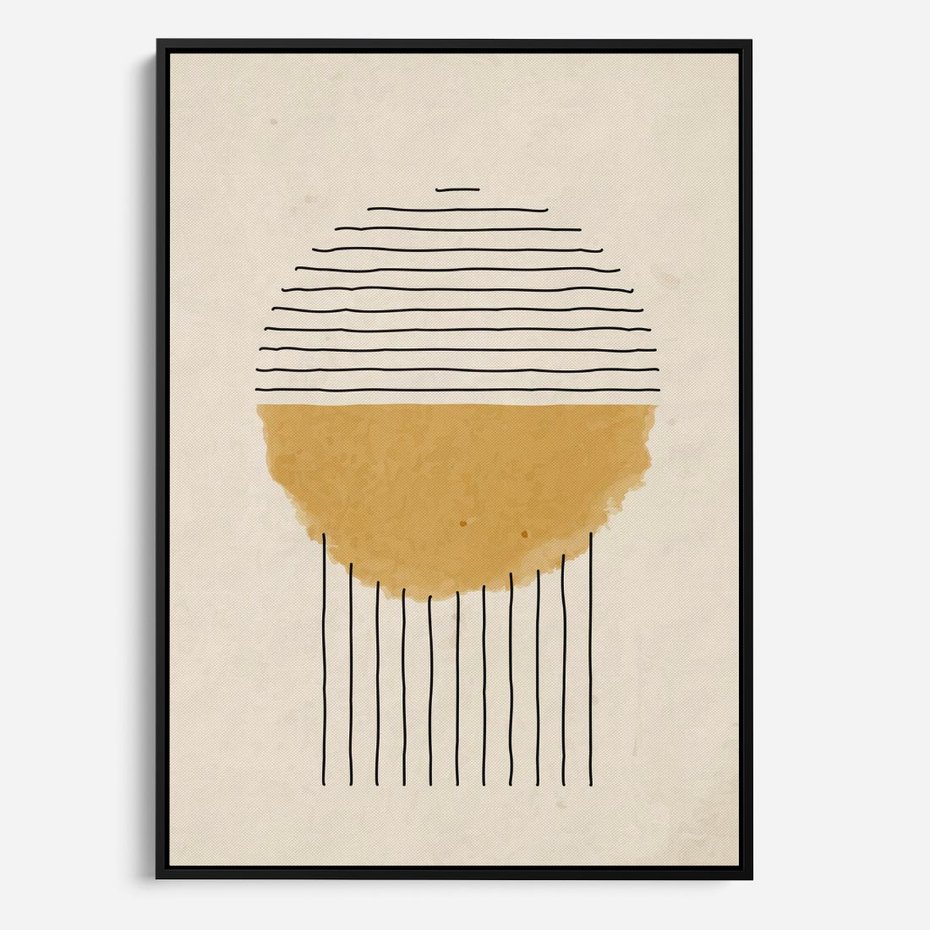 Obraz w ramie 70x100 - Podróżne Kreski - akwarelowa plama, geometryczne szkicowane kształty - rama czarna