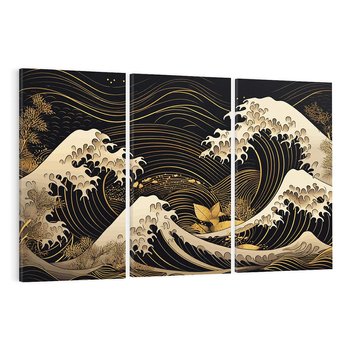 Obraz na płótnie 120x80 - Złote Piękno - ciemny obraz, fala morska