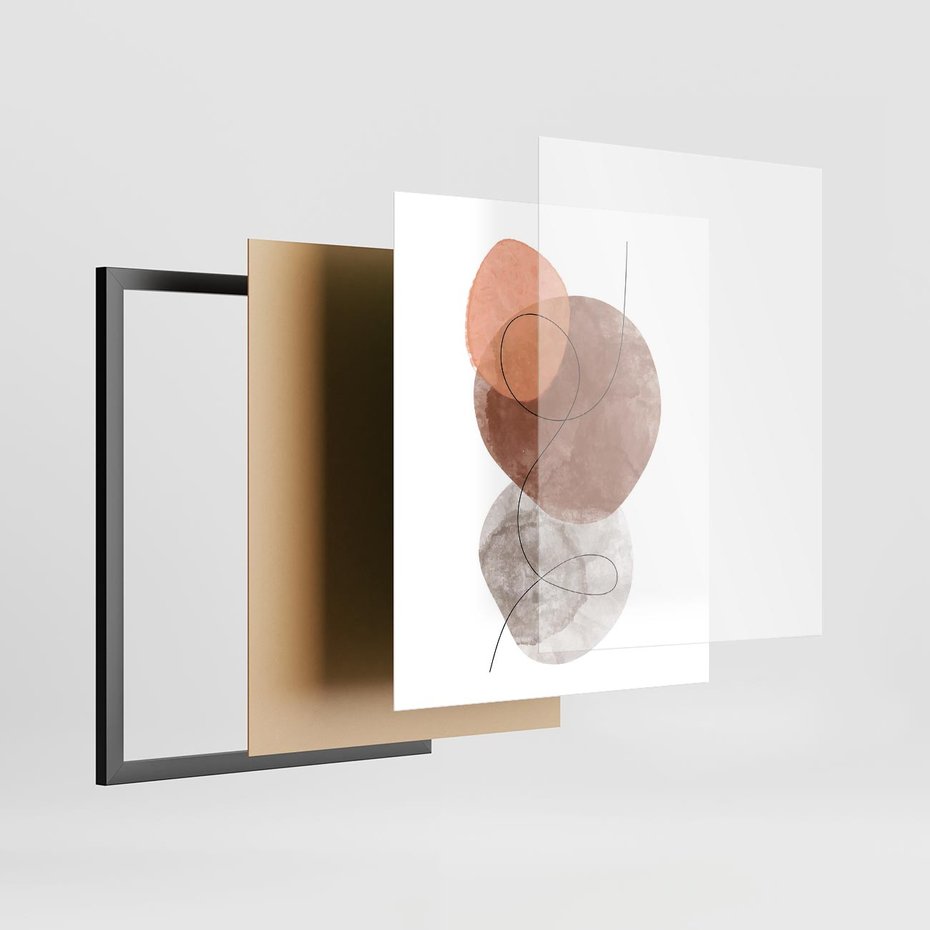 Plakat w ramie 40x50 - Brązowe Akwarelowe Zawirowania - abstrakcja, brązowe akwarelowe plamy - rama czarna