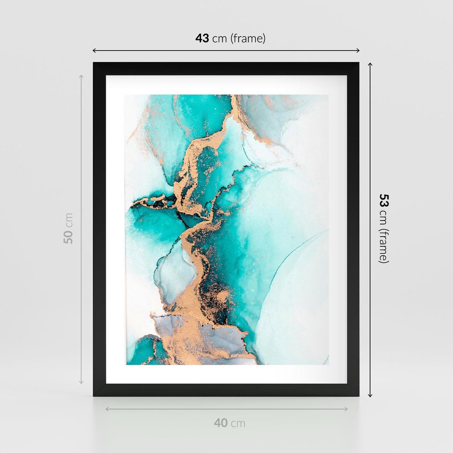 Plakat w ramie 40x50 - Elegancja i Subtelność - marmur, złoto - rama czarna