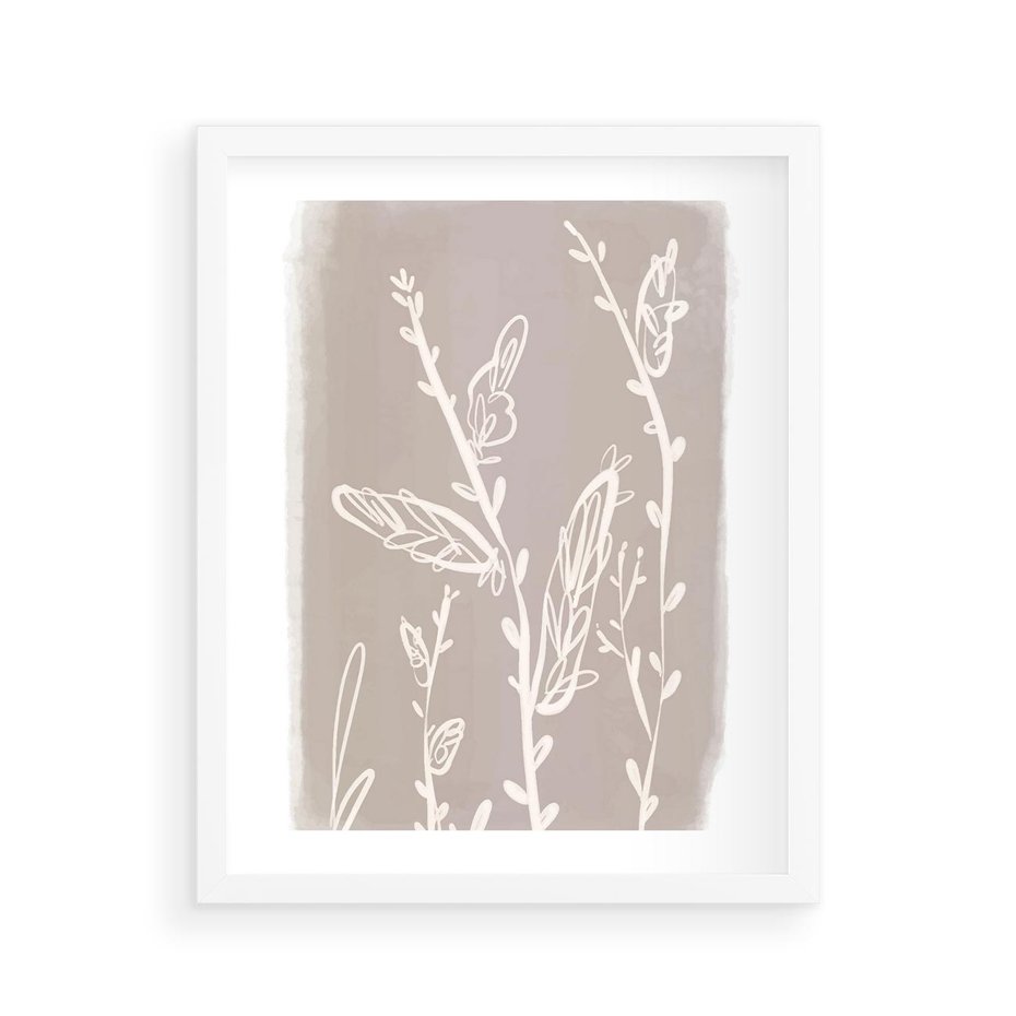 Plakat w ramie 40x50 - Roślinne Przeniknięcia - nowoczesny subtelny plakat, beżowy - rama biała