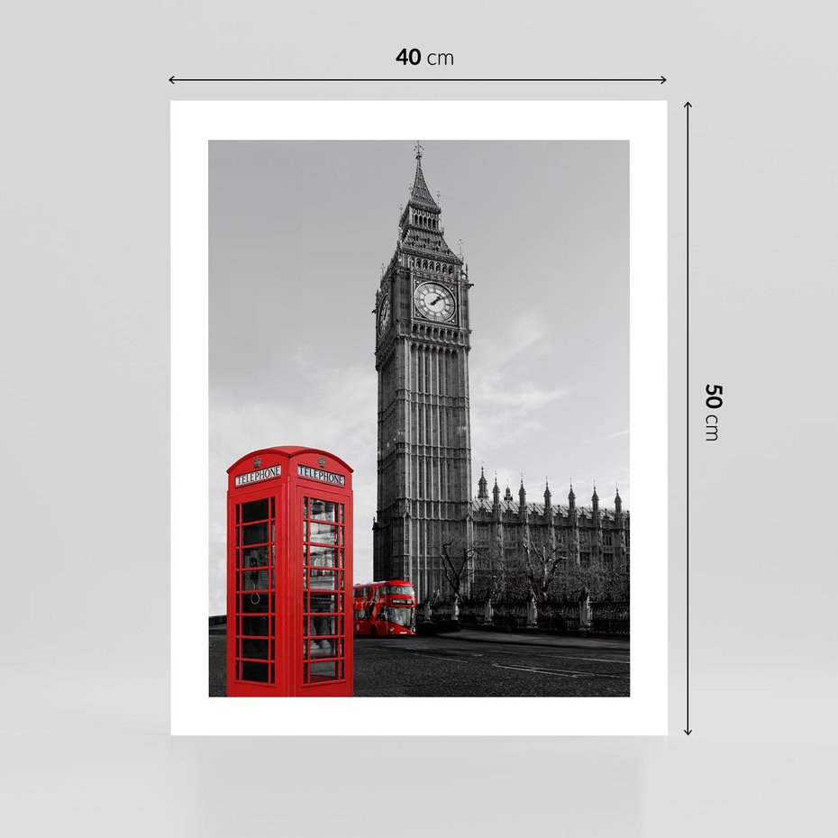 Plakat bez ramy 40x50 - Budka telefoniczna przed Big Benem - budka, Londyn