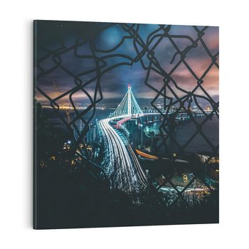 Obraz na płótnie 50x50 - Most nocą - Światła i refleksy - most, światła