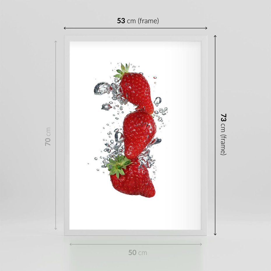 Plakat w ramie 50x70 - Aromatyczne truskawki w pełnym rozkwicie - truskawki, owoce - rama biała