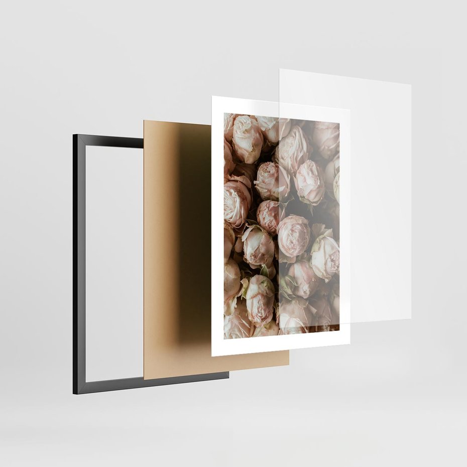 Plakat w ramie 30x40 - Róże i Różowe Kwiaty w Kompozycji - róże, różowe kwiaty - rama czarna