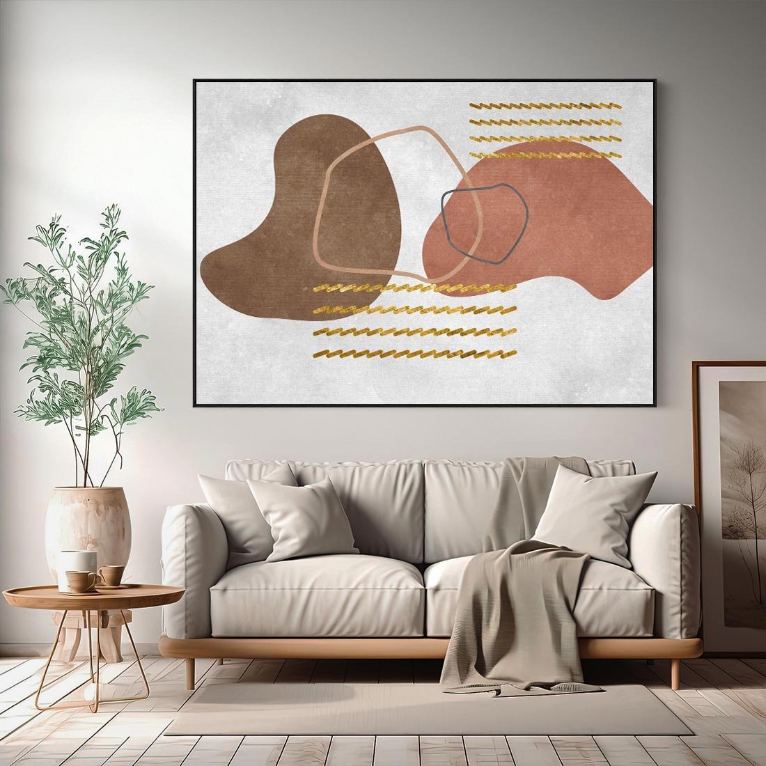 Obraz w ramie 100x70 - Odbicie światła serca - abstrakcyjne rozlane plamy, boho styl - rama czarna