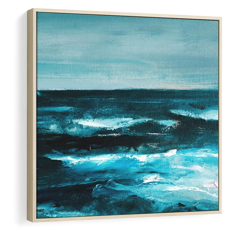 Obraz w ramie 50x50 - Burza Nad Granatowym Oceanem - piękny marynistyczny obraz olejny, wzburzone ciemne morze - rama drewno