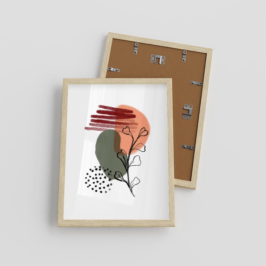 Plakat w ramie 30x40 - Przenikające Widzenia - abstrakcyjna sztuka, liście - rama drewno