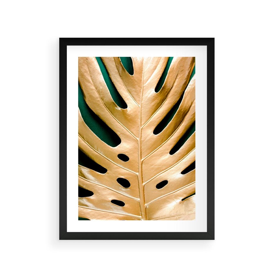 Plakat w ramie 30x40 - Piękno i Styl - złote, liście - rama czarna