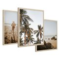 Zestaw obrazy w ramie 30x40 galeria - Plaża, palmy, zachód, słońca, morze - rama drewno