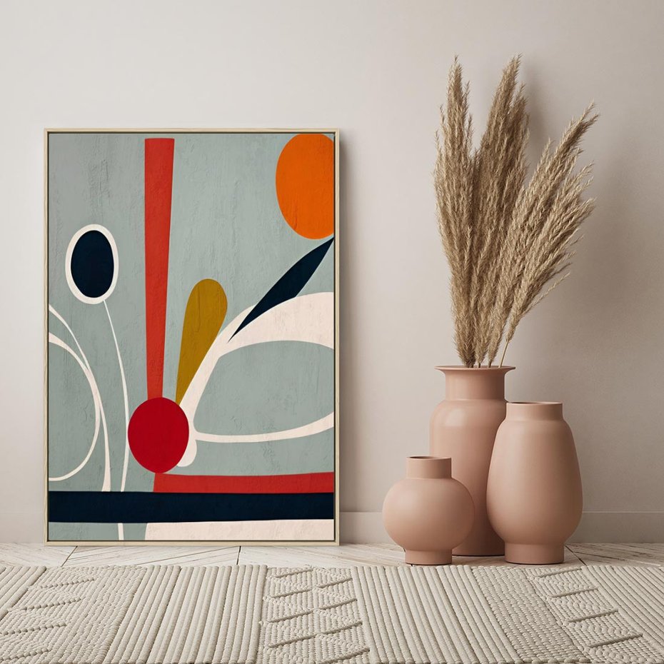 Obraz w ramie 50x70 - Harmonia Kolorowych Impulsów - abstrakcyjny obraz olejny, dziwne formy - rama drewno