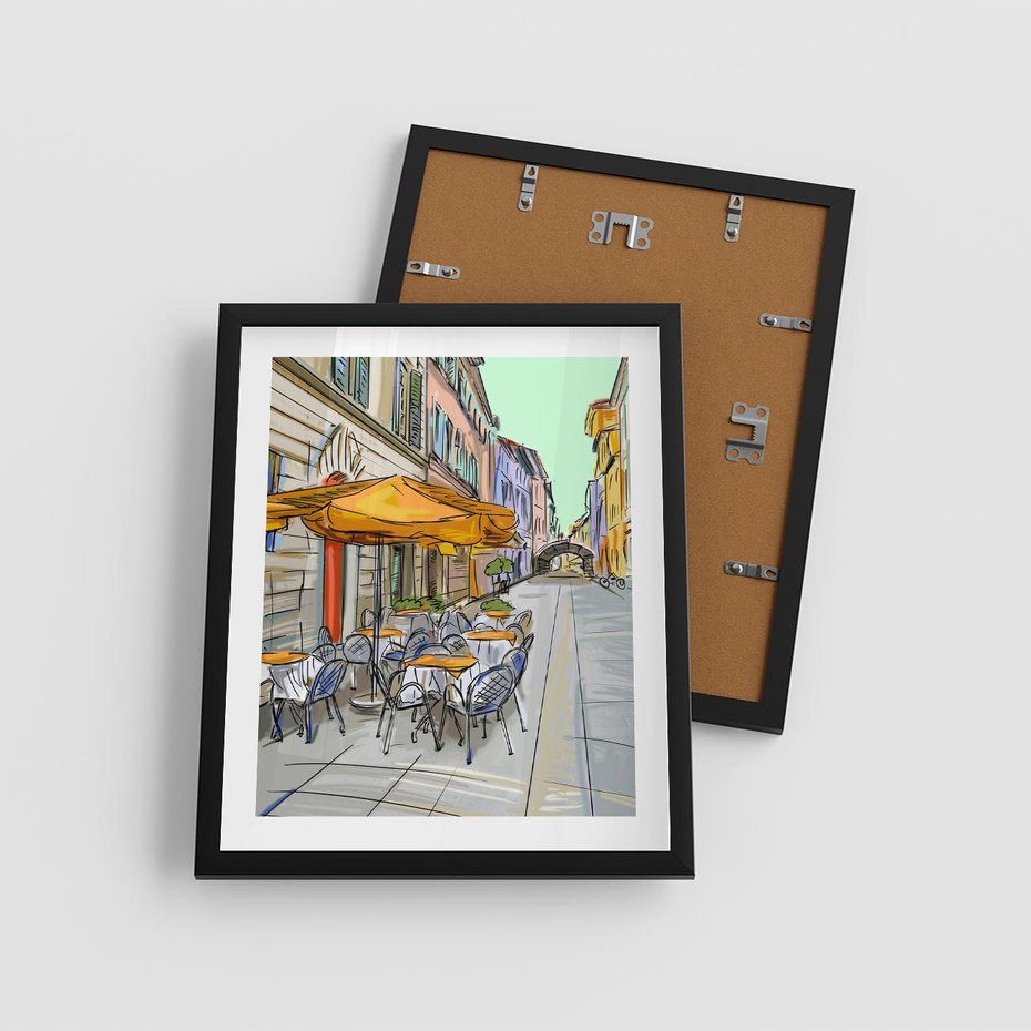 Plakat w ramie 40x50 - Kawiarenkowy Szkic - malowany, szkic - rama czarna