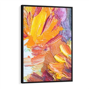 Obraz w ramie 50x70 - Kwiatowe Harmonie - zbliżenie na obraz olejny, gruba warstwa farby - rama czarna