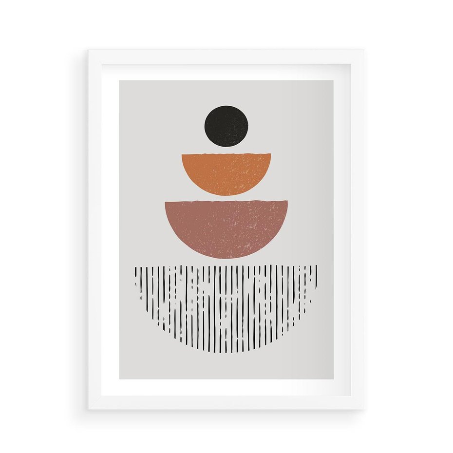 Plakat w ramie 50x70 - Półkola i Boho Akcent - geometria, półkola - rama biała