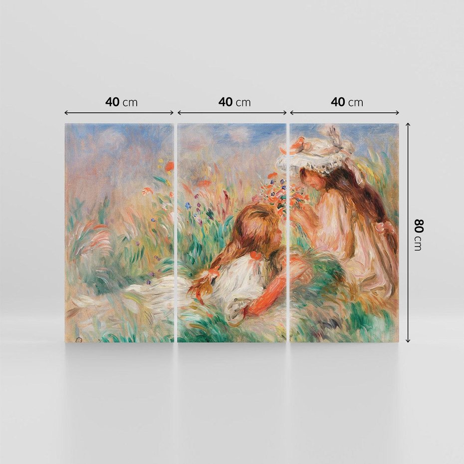 Obraz na płótnie 120x80 - Girls in the Grass Arranging a Bouquet, Pierre-Auguste Renoir - Reprodukcja - reprodukcja, obraz na płótnie