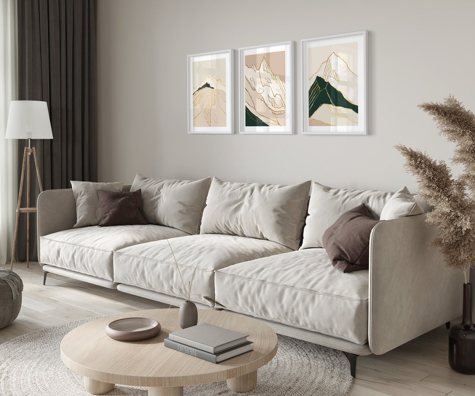 Zestaw obrazy w ramie 40x50 galeria - Złote, góry, abstrakcja, akwarela - rama biała