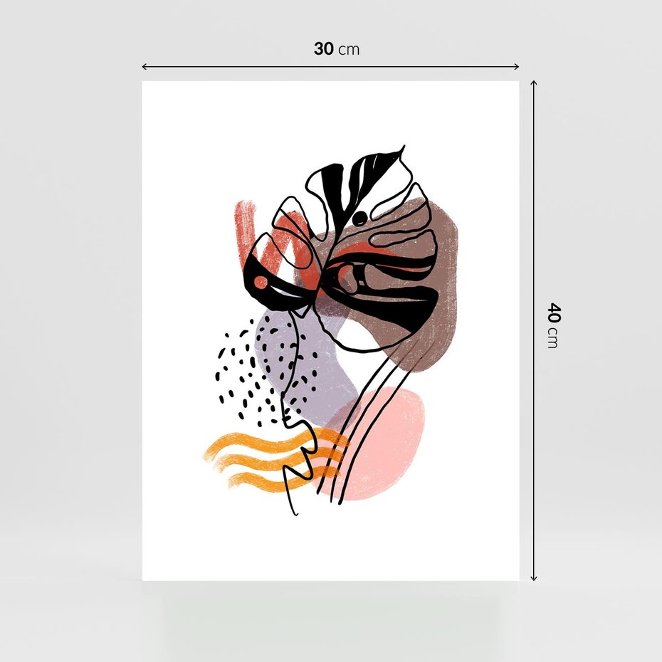 Plakat bez ramy 30x40 - Wibracje Abstrakcyjnych Form - abstrakcyjna sztuka, liść monstery
