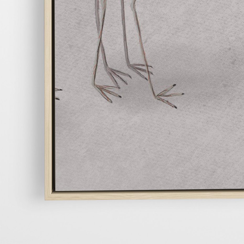 Obraz w ramie 80x120 - Spojrzenie wstecz w pędzlu - szkic rysunek, japońskie żurawie - rama drewno