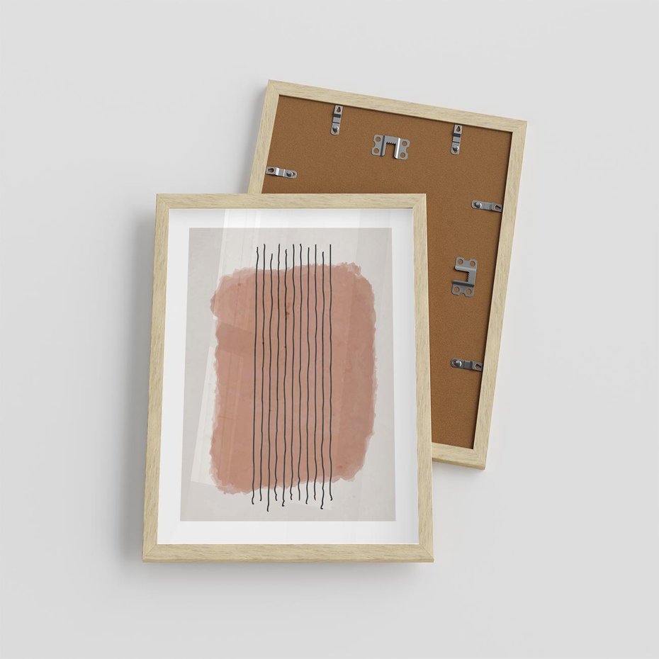 Plakat w ramie 30x40 - Rozmyte Widzenia - abstrakcyjna akwarelowa plama, nieregularne kreski - rama drewno