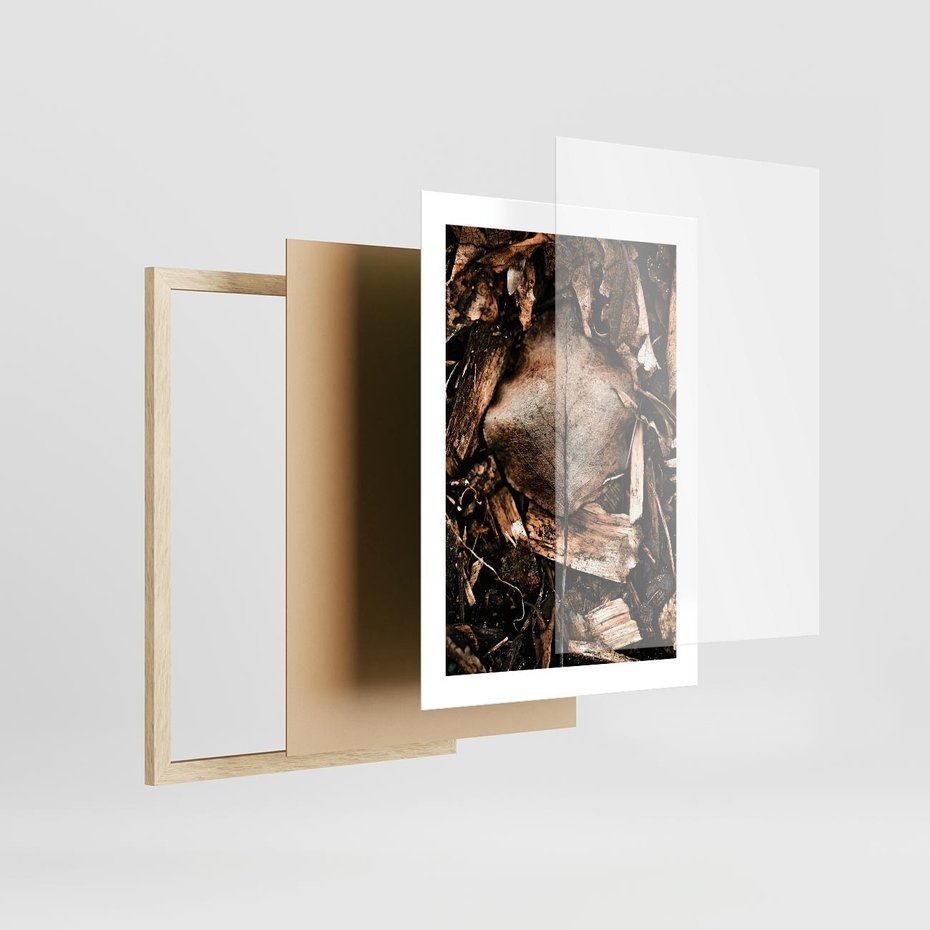 Plakat w ramie 30x40 - Samotny Liść - liść, brąz - rama drewno
