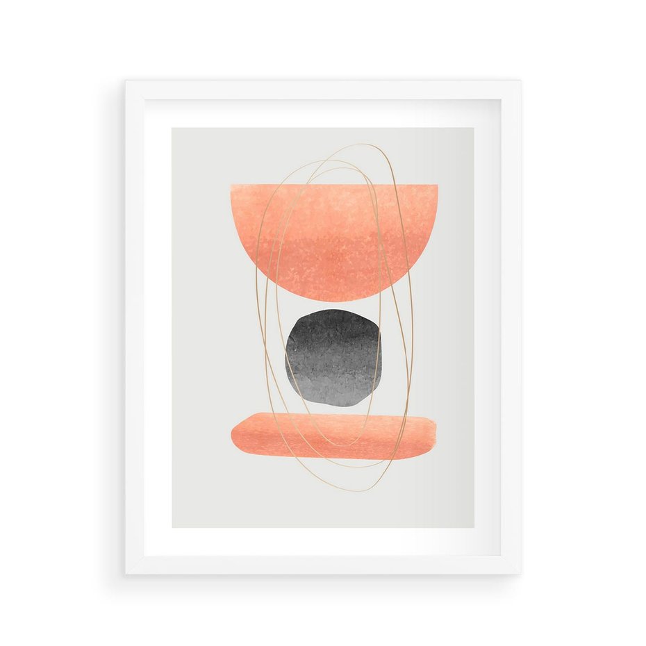 Plakat w ramie 40x50 - Abstrakcyjne Plamy z Złotymi Liniami - abstrakcja, boho plamy - rama biała