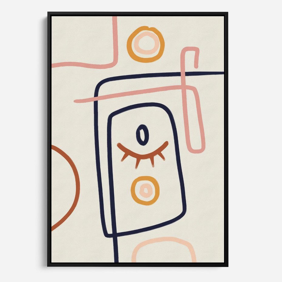 Obraz w ramie 50x70 - Manifestacje Dziwności - abstrakcja w stylu picasso, beżowe tło - rama czarna