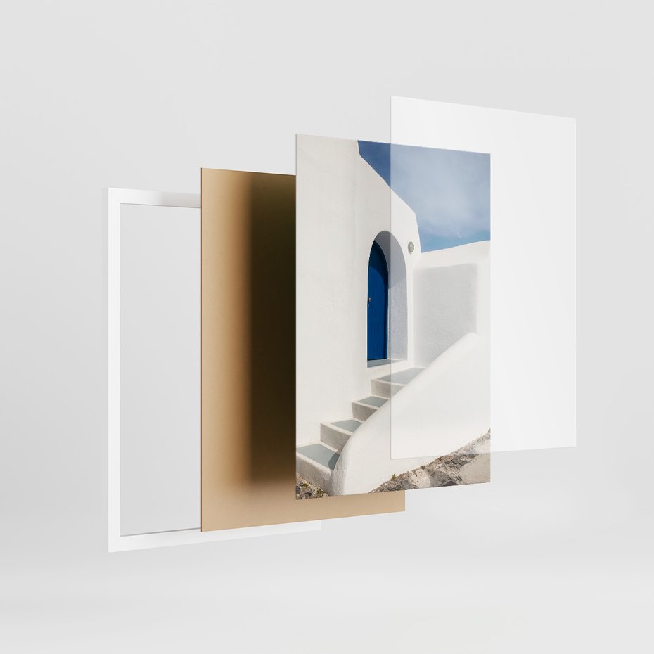 Zestaw obrazy w ramie 40x50 galeria - Santorini, morze, białe, domki - rama biała