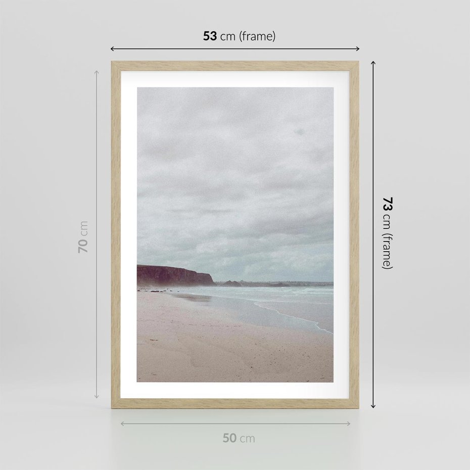 Plakat w ramie 50x70 - Mglista Plaża - plaża, mglisty krajobraz - rama drewno