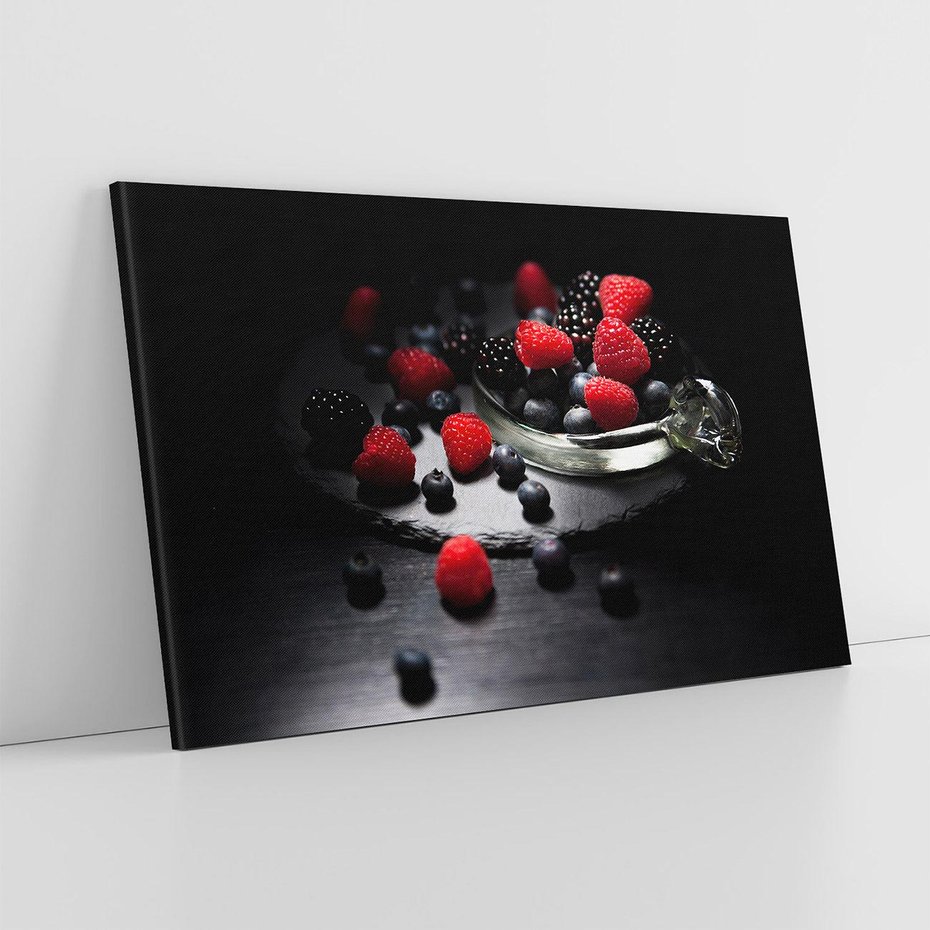 Obraz na płótnie 120x80 - Soczyste Owocowe Zestawienie Malin i Borówek - owoce, maliny