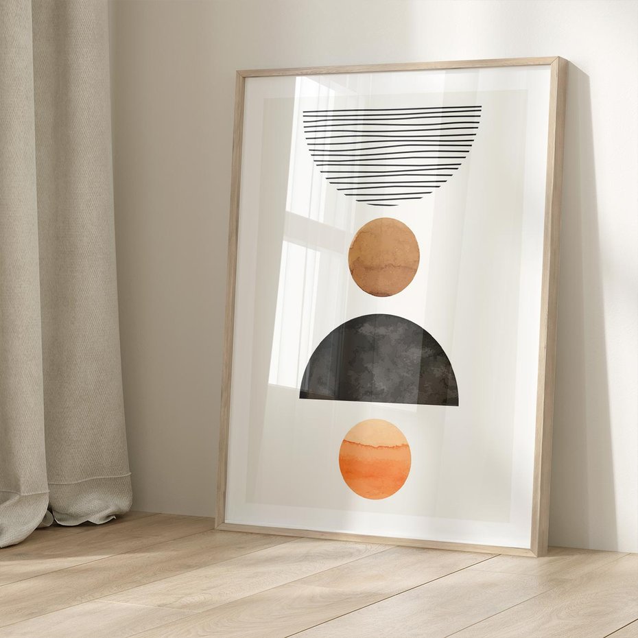 Plakat w ramie 40x50 - Geometryczna Przygoda - nowoczesna grafika, geometria - rama drewno