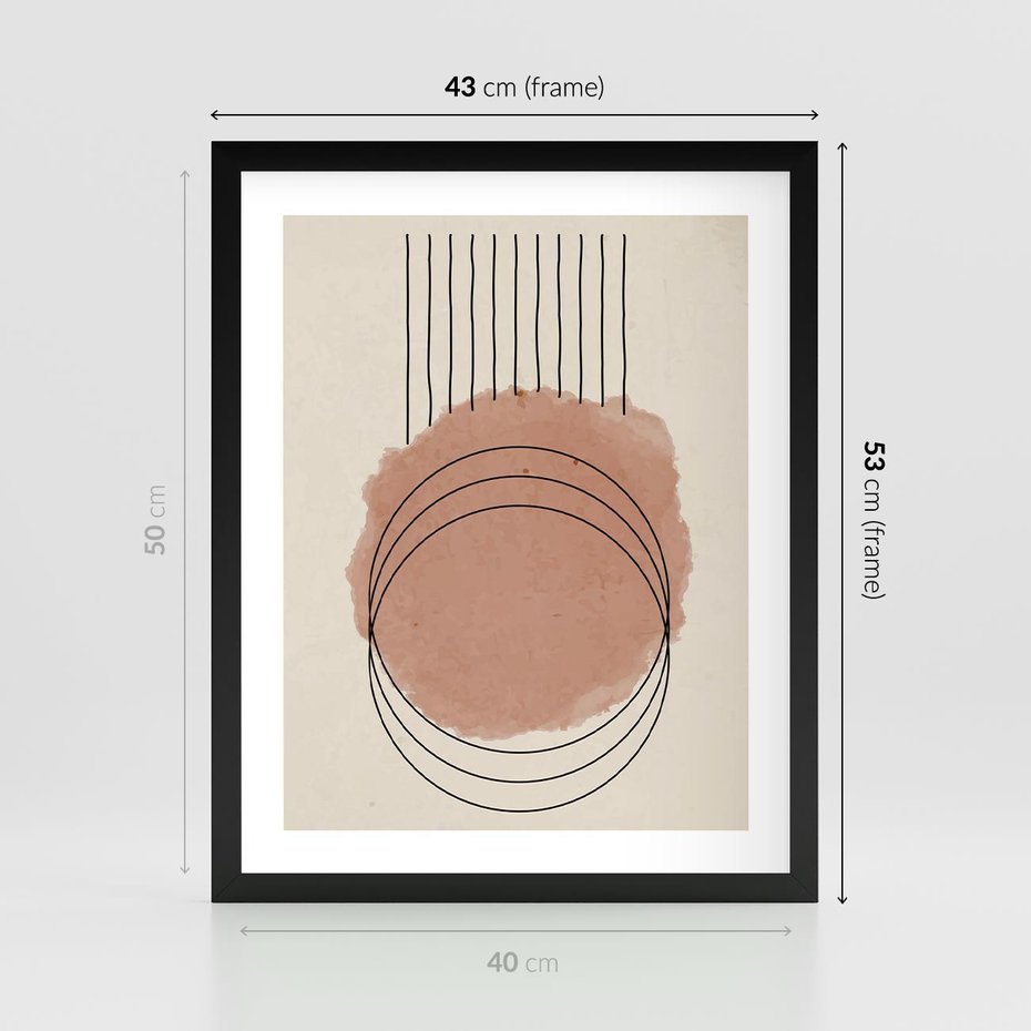 Plakat w ramie 40x50 - Migotliwe Kontury - akwarelowa plama, geometryczne szkicowane kształty - rama czarna