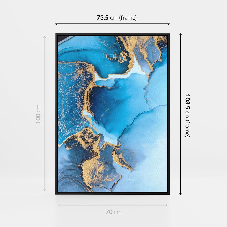 Obraz w ramie 70x100 - Elegancja i Wyrafinowanie - marmur, złoto - rama czarna
