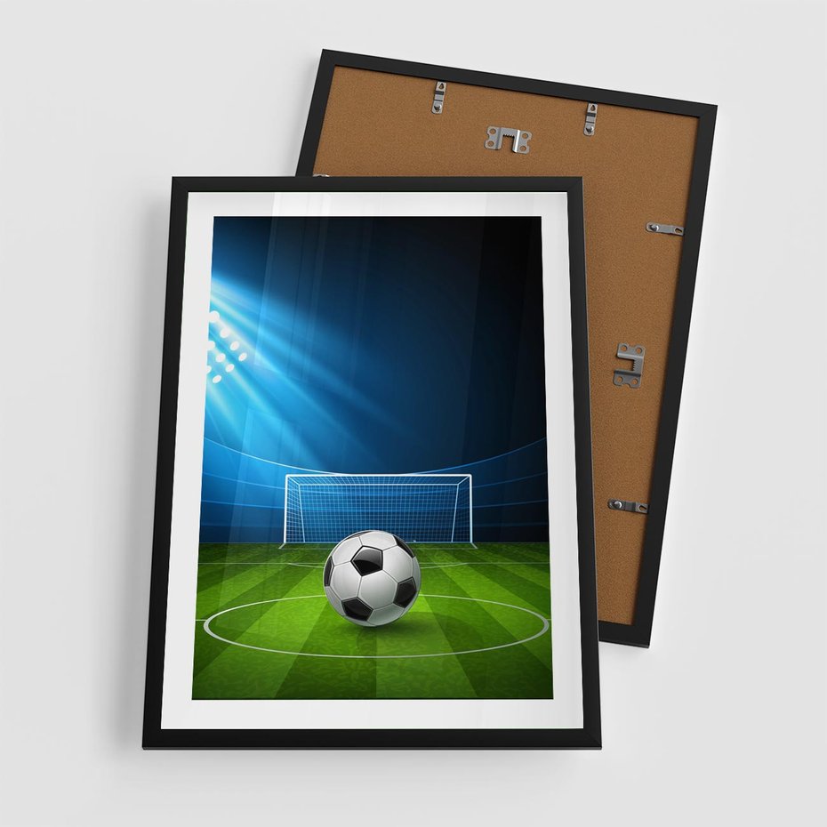 Plakat w ramie 50x70 - Piłkarska ekscytacja w momencie gola - piłka, nożna - rama czarna