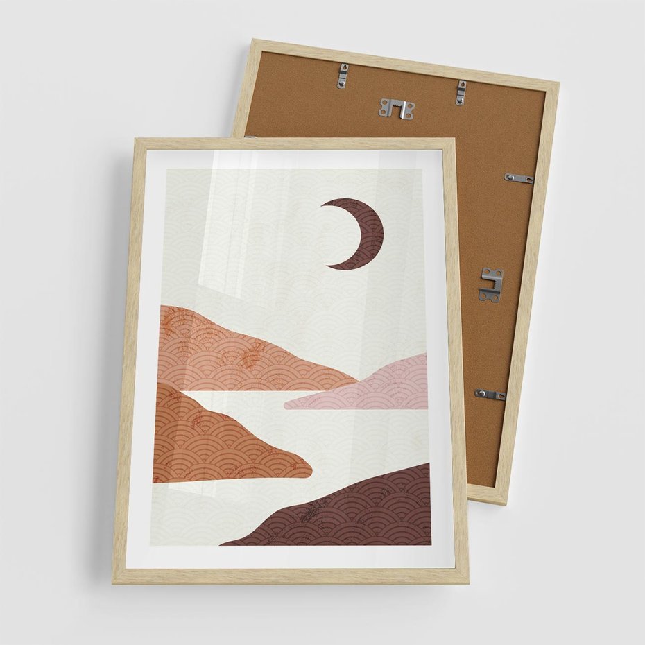 Plakat w ramie 50x70 - Księżycowa Refleksja - nowoczesna sztuka, góry - rama drewno