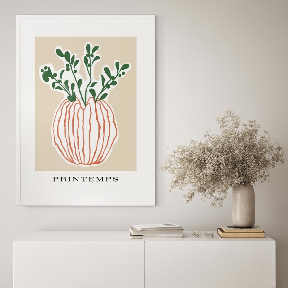 Plakat w ramie 30x40 - Boho Refleksje Natury - gałązki w wazonie, typografia - rama biała